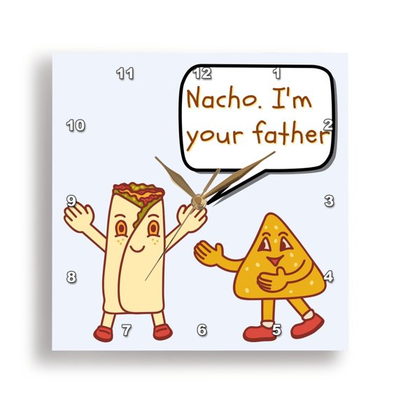 3dRose, Cute Image of Burrito and Nachos with Text, 15x15 Wall Clock