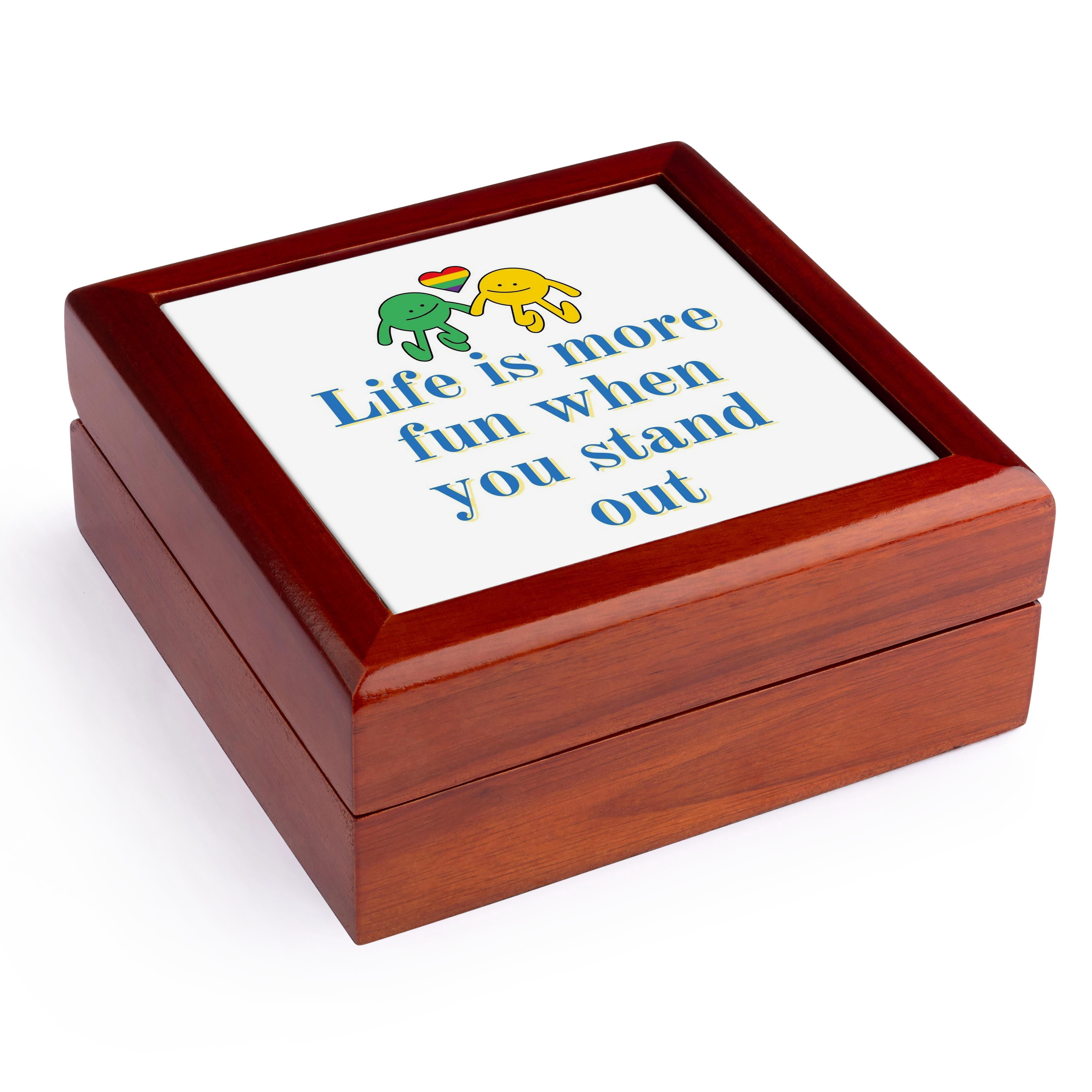 3dRose, Cute Image with Text Life is More Fun when you stand out, Jewelry Box 5.5x5.5 inch with 4 inch tile