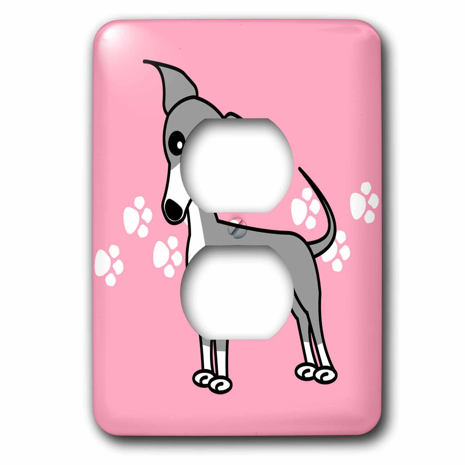 3dRose, Cute Italian Greyhound Grey Pink Pawprint Background, 2 plug outlet cover