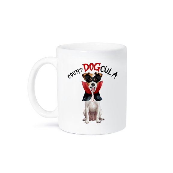 3dRose, Cute Jack Russell Terrier Count DOGcula vampire dog for Halloween, 11oz Mug
