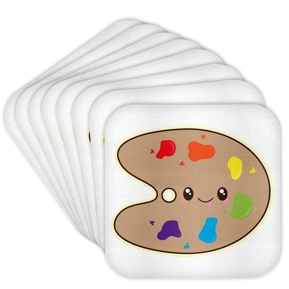 3drose, Cute Kawaii Artist Paint Palette Cartoon, Set of 8 Coasters - Soft