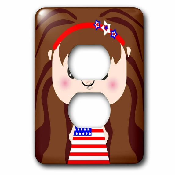 3dRose, Cute Kawaii Cartoon Patriotic Girl wearing American Flag Dress for July 4th Independence Day, 2 plug outlet cover