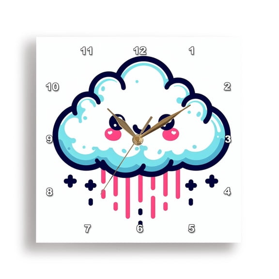 3dRose, Cute Kawaii Illustration Of A Rain Cloud, 15x15 Wall Clock
