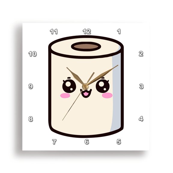 3dRose, Cute Kawaii Illustration Of A Roll Of Toilet Paper, 15x15 Wall Clock