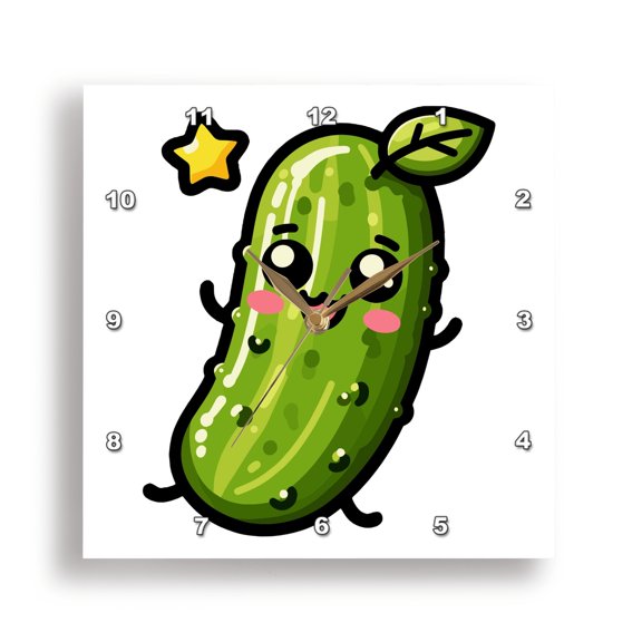 3dRose, Cute Kawaii Image Of A Pickle, 15x15 Wall Clock
