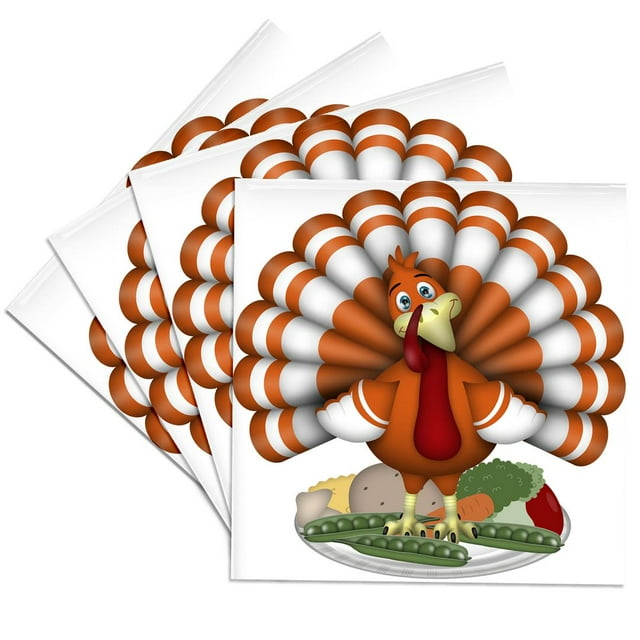 3dRose, Cute Large Orange Thanksgiving Turkey On Vegetables, Set of 4 ...