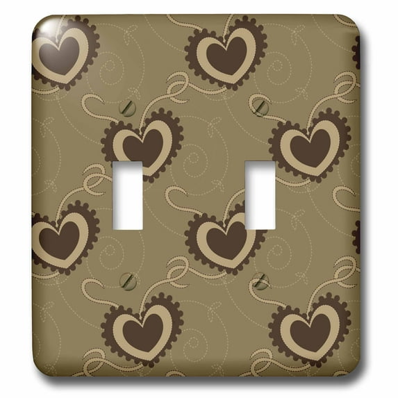 3dRose, Cute Light Brown Decorative Hearts and Ribbons Pattern, double toggle switch