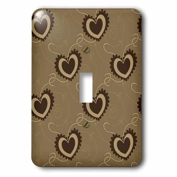 3dRose, Cute Light Brown Decorative Hearts and Ribbons Pattern, single toggle switch