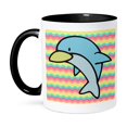 thumbnail image 1 of 3dRose, Cute Little Baby Blue Dolphin Animal Cartoon Design Wavy Stripes Background, 11oz Two-Tone Black Mug, 1 of 7