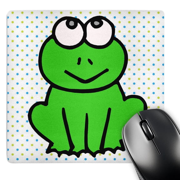 3dRose, Cute Little Green Froggy Frog Cartoon Animal Design Polka Dots Background, MousePad