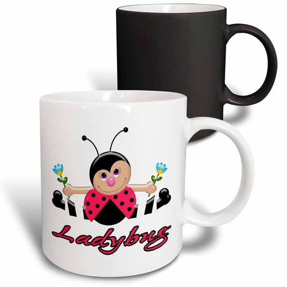 3drose, Cute Little Lady Ladybug with Flowers, 11oz Magic Transforming Mug