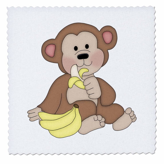 3dRose, Cute Monkey With A Banana Illustration, 6x6 inch quilt square