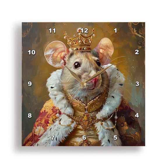 3dRose, Cute Mouse Royal Portrait Rodent Majesty, 15x15 Wall Clock