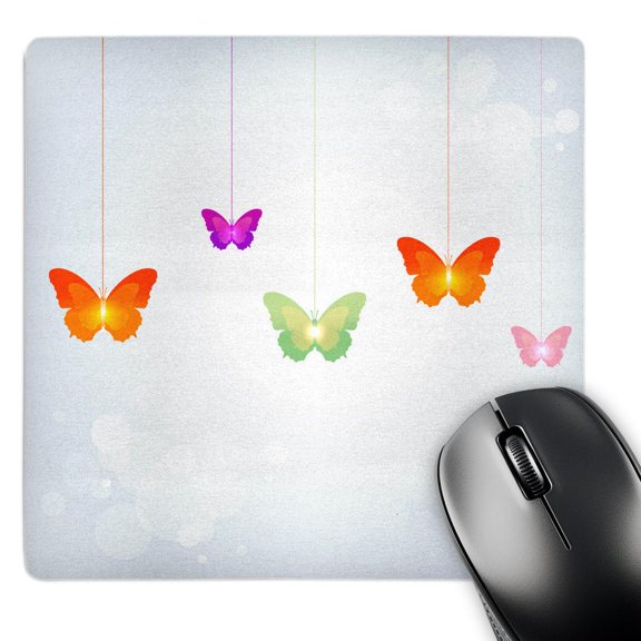 3dRose, Cute Orange, Green, Purple, and Pink Dangling Butterflies, MousePad