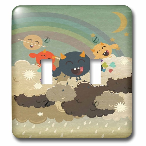 3dRose, Cute Orange, Yellow, and Blue Monsters On Clouds, double toggle switch