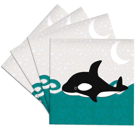 3dRose, Cute Orca Whale in the Ocean at Night , Set of 4 Ceramic Tile Coasters