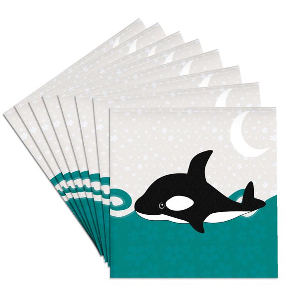 3dRose, Cute Orca Whale in the Ocean at Night , Set of 8 Ceramic Tile Coasters