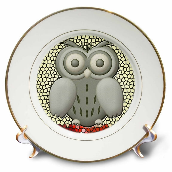 3dRose, Cute Owl with Big Eyes and Pretty Background, 8 inch Porcelain Plate