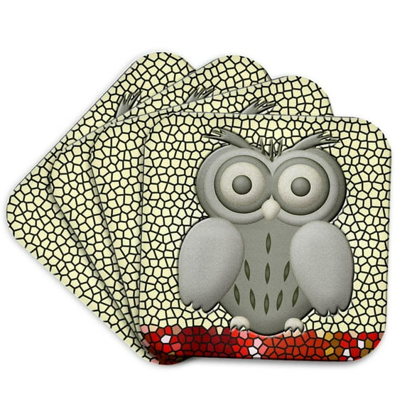 3drose, Cute Owl with Big Eyes and Pretty Background, Set of 4 Coasters - Soft