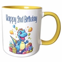 3drose, Cute Party Dinosaur Happy 2nd Birthday, 15oz Two-tone Yellow Mug
