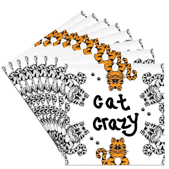 3dRose, Cute Pet Lovers - Cat Crazy - Grey and Orange Tiger Stripe Tabby Cats, Set of 8 Ceramic Tile Coasters