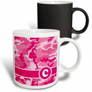 3dRose, Cute Pink Camo Camouflage Letter C, 11oz Two-Tone Blue Mug