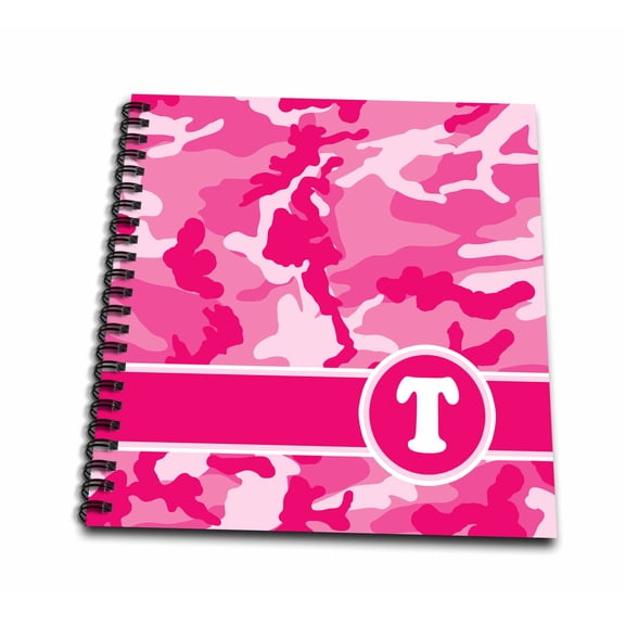 3dRose, Cute Pink Camo Camouflage Letter T, Mini Notepad 4 x 4 inch