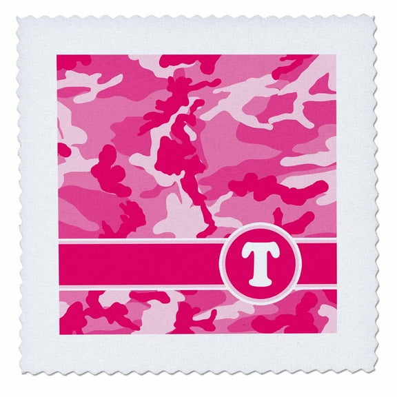 3dRose, Cute Pink Camo Camouflage Letter T, 6x6 inch quilt square