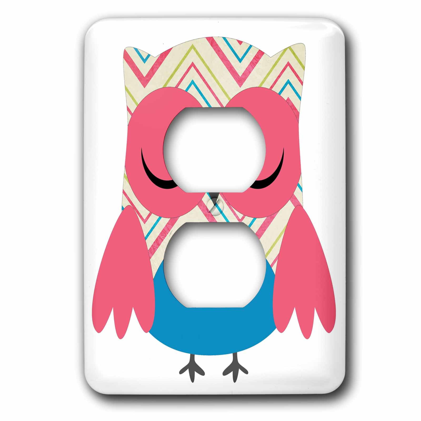 3dRose, Cute Pink Chevron Striped Owl, 2 plug outlet cover
