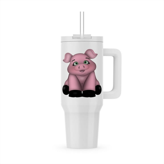 Cute Pink Smiling Pig Illustration, 30oz Tumbler