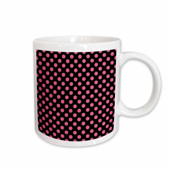3drose, Cute Pink and Black Polka Dot Pattern, 11oz Mug