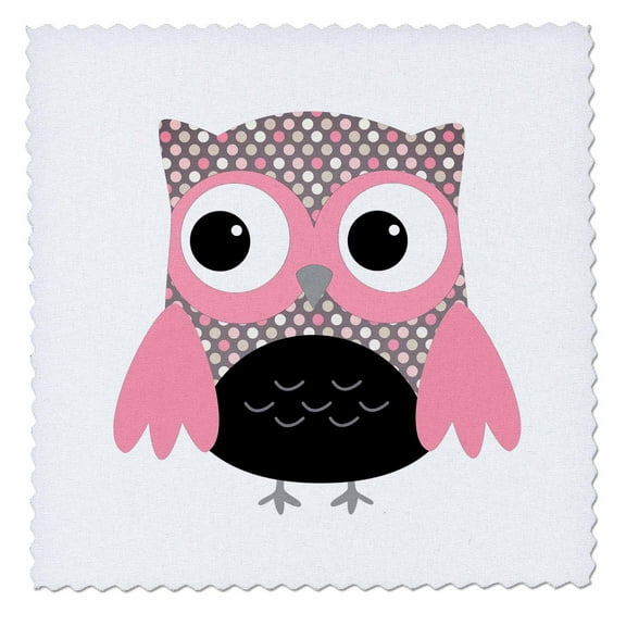 3dRose, Cute Pink on Black Polka Dots Owl, 14x14 inch quilt square