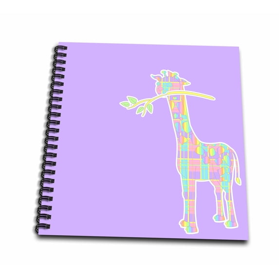 3dRose, Cute Plaid Giraffe with Branch on Purple Background, Memory Book 12 x 12 inch