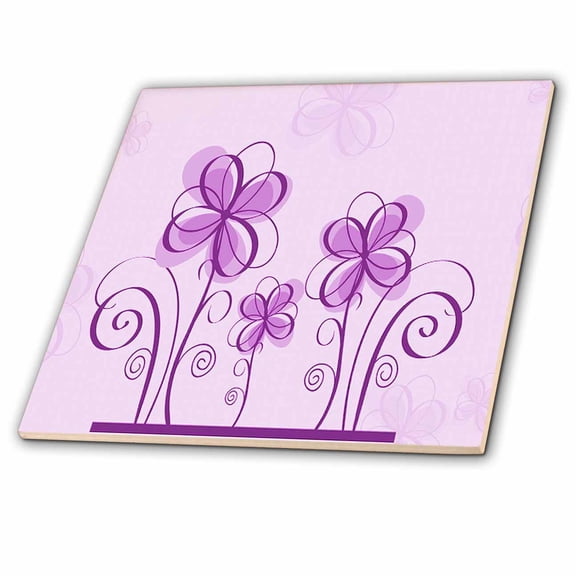 3dRose, Cute Purple Four Petal Flowers, 4 Inch Ceramic Tile
