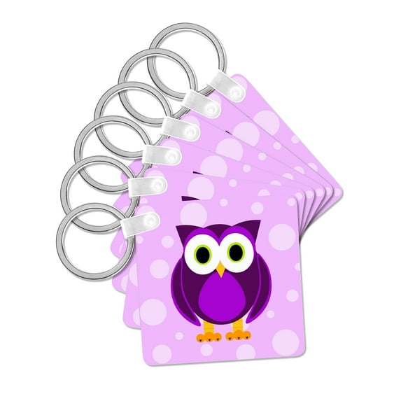 3dRose, Cute Purple Owl on Light Purple Background, set of 6 Key Chains