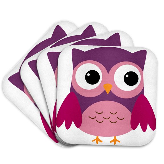 3drose, Cute Purple Owl, Set of 4 Coasters - Soft