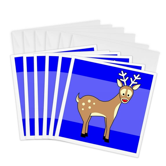 3drose, Cute Red Nosed Reindeer, 6 Greeting Cards with Envelopes