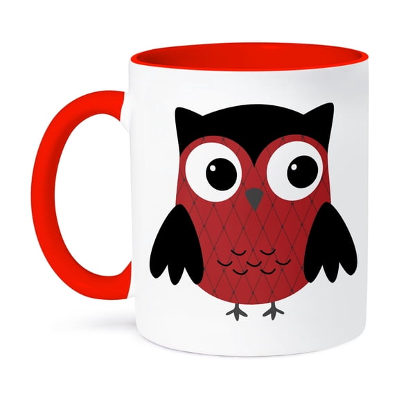 3dRose, Cute Ruby Red Diamond Patterned Owl, 11oz Two-Tone Red Mug