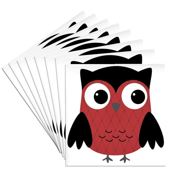 3dRose, Cute Ruby Red Diamond Patterned Owl, Set of 8 Ceramic Tile Coasters