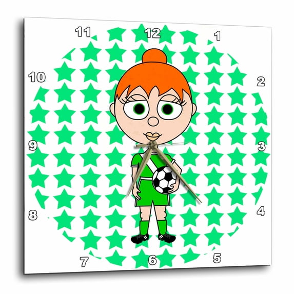 3dRose, Cute Soccer Girl with Orange Hair, 10x10 Wall Clock