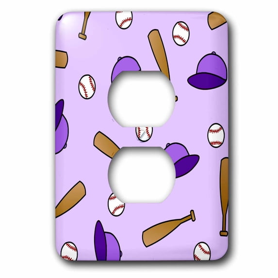 3dRose, Cute Softball / Baseball Print - Purple, 2 plug outlet cover
