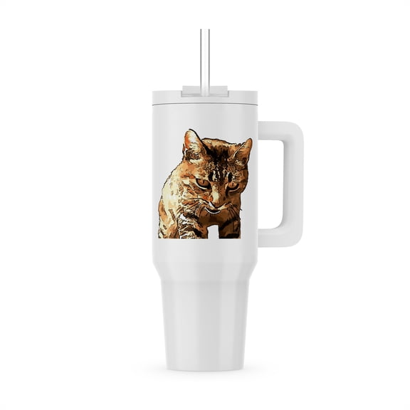 Cute Tabby Cat Black Outline Art, 40oz Tumbler
