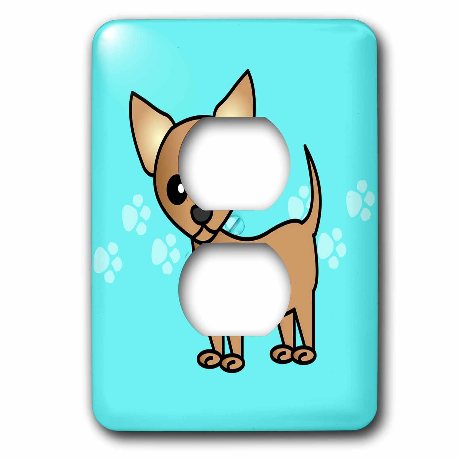 3dRose, Cute Tan Chihuahua Blue Pawprint Background, 2 plug outlet cover