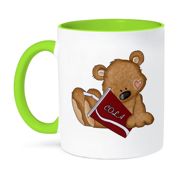 3dRose, Cute Thirsty Bear With Soda Pop Cola, 15oz Two-Tone Green Mug