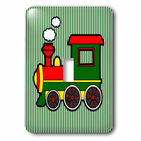 3dRose, Cute Train Red Green Yellow Green Stripe Background, single toggle switch