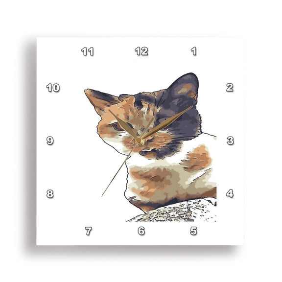 3drose, Cute Tricolor Cat with Tongue Out, 10x10 Wall Clock