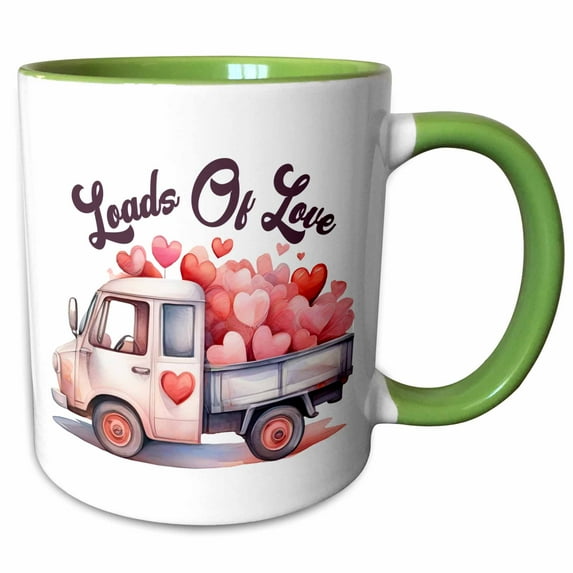 3drose, Cute Truck of Hearst with Loads of Love Illustration, 15oz Two-tone Green Mug