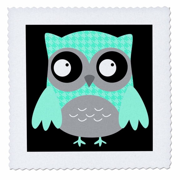 3dRose, Cute Turquoise Houndstooth Patterned Owl, 10x10 inch quilt square