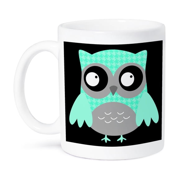 3dRose, Cute Turquoise Houndstooth Patterned Owl, 15oz Mug