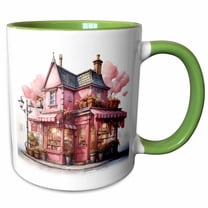 3drose, Cute Valentines Day Shop Illustration, 11oz Two-tone Green Mug